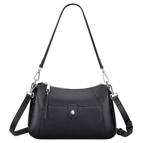 Over Earth Genuine Leather Small Hobo Crossbody Bags for Women Shoulder Purses and Handbags(O189E Black) - Image 1