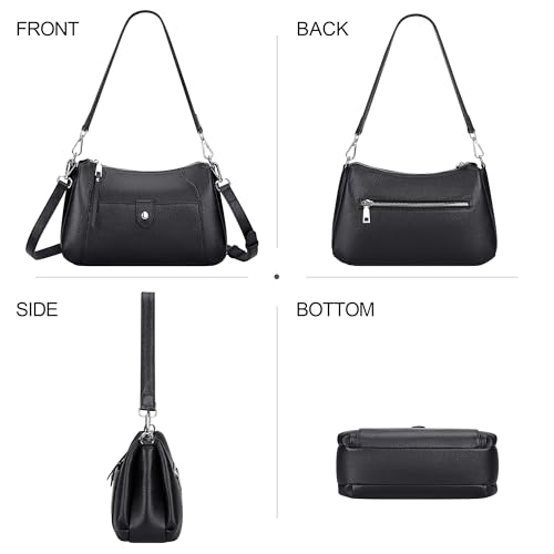 Over Earth Genuine Leather Small Hobo Crossbody Bags for Women Shoulder Purses and Handbags(O189E Black) - Image 3