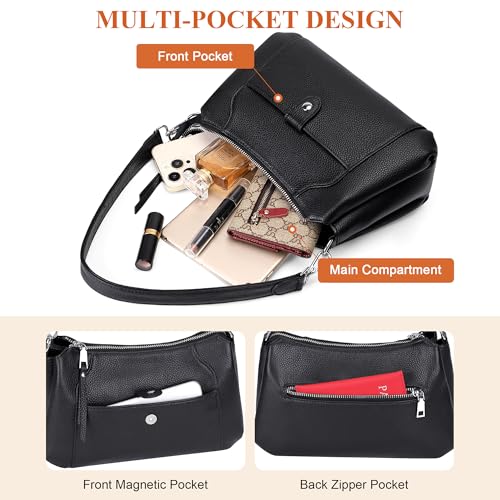 Over Earth Genuine Leather Small Hobo Crossbody Bags for Women Shoulder Purses and Handbags(O189E Black) - Image 5