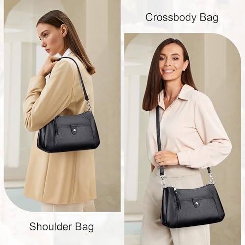 Over Earth Genuine Leather Small Hobo Crossbody Bags for Women Shoulder Purses and Handbags(O189E Black) - Image 2