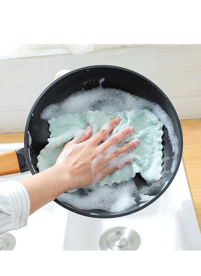 SYOSI Towels Dish Cloths 12 Pack Kitchen Cloth Dish, Premium Dishcloths, Super Absorbent Coral Velvet Dishtowels, Nonstick Oil Washable Fast Drying (Green-Grey)  - Image 1