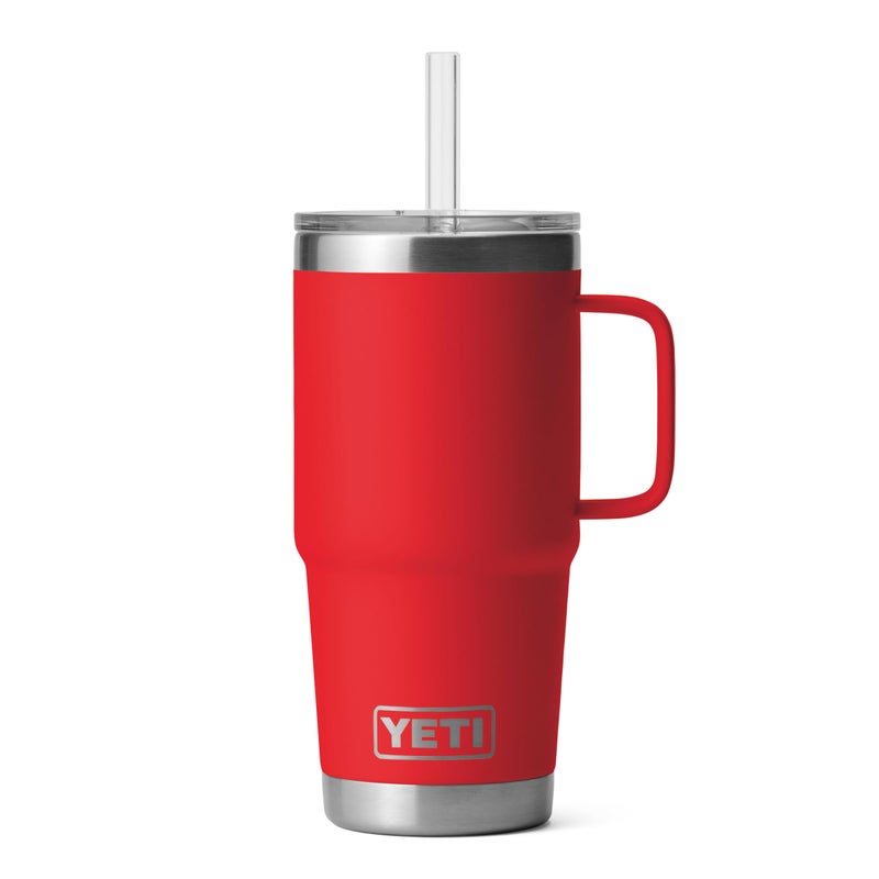 YETI Rambler 25 oz Tumbler with Handle and Straw Lid, Travel Mug Water Tumbler, Vacuum Insulated Cup with Handle, Stainless Steel, Rescue Red - Image 1