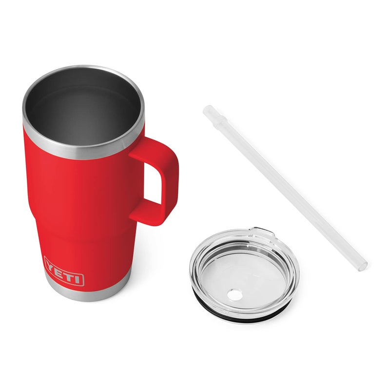YETI Rambler 25 oz Tumbler with Handle and Straw Lid, Travel Mug Water Tumbler, Vacuum Insulated Cup with Handle, Stainless Steel, Rescue Red - Image 3