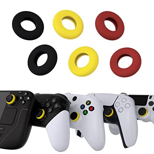PlayVital 6 Pack Silicone Precision Rings for PS5, for PS4, for Xbox Series X/S, Xbox One, Xbox 360, for Switch 2 Pro, for Steam Deck - Aim Assist Target Motion Control, Red & Black & Yellow - Image 1
