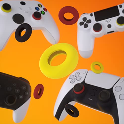 PlayVital 6 Pack Silicone Precision Rings for PS5, for PS4, for Xbox Series X/S, Xbox One, Xbox 360, for Switch 2 Pro, for Steam Deck - Aim Assist Target Motion Control, Red & Black & Yellow - Image 5