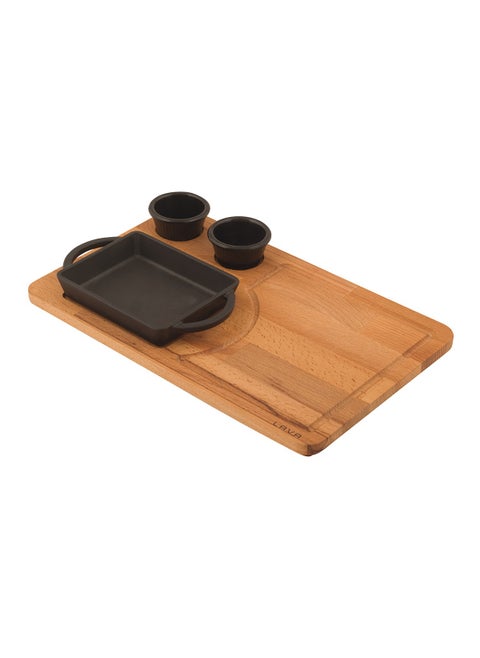 Casting Rectangular Handled Plate and Wooden Base. Size 12X15CM. (Sauce Cups Are Not Included in This Product)
