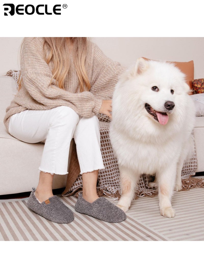 REOCLE Women's Curly Slippers with Memory Foam and Polar Fleece Lining Lightweight House Shoes with Cozy Comfort for Indoor Relaxation - Image 3