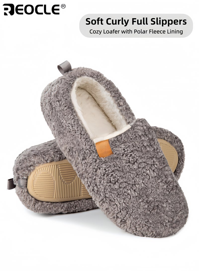 REOCLE Women's Curly Slippers with Memory Foam and Polar Fleece Lining Lightweight House Shoes with Cozy Comfort for Indoor Relaxation - Image 1