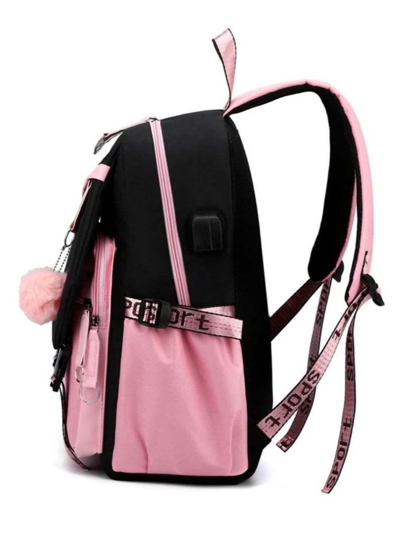 SYOSI Girls School Backpack with Lunch Box Fashion Bookbag for Middle and Elementary School, Teens, Women, Kids, Cute Book Bag with Compartments, Pink School Bag - Image 2