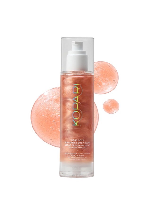 Kopari Sun Shield Body Glow Spf 45 Uv Protection Sunscreen Rose Gold Shimmer Mica Sweat Resistant Antioxidant Vitamin E Vegan Cruelty Free Macadamia Hibiscus Avocado Coconut Oils 5Oz  - Image 1
