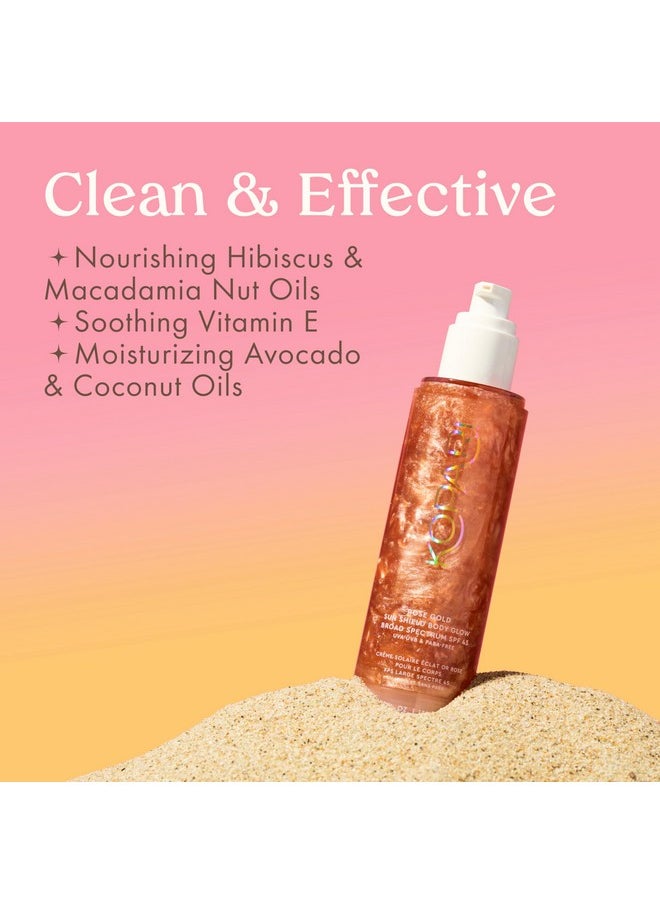 Kopari Sun Shield Body Glow Spf 45 Uv Protection Sunscreen Rose Gold Shimmer Mica Sweat Resistant Antioxidant Vitamin E Vegan Cruelty Free Macadamia Hibiscus Avocado Coconut Oils 5Oz  - Image 4