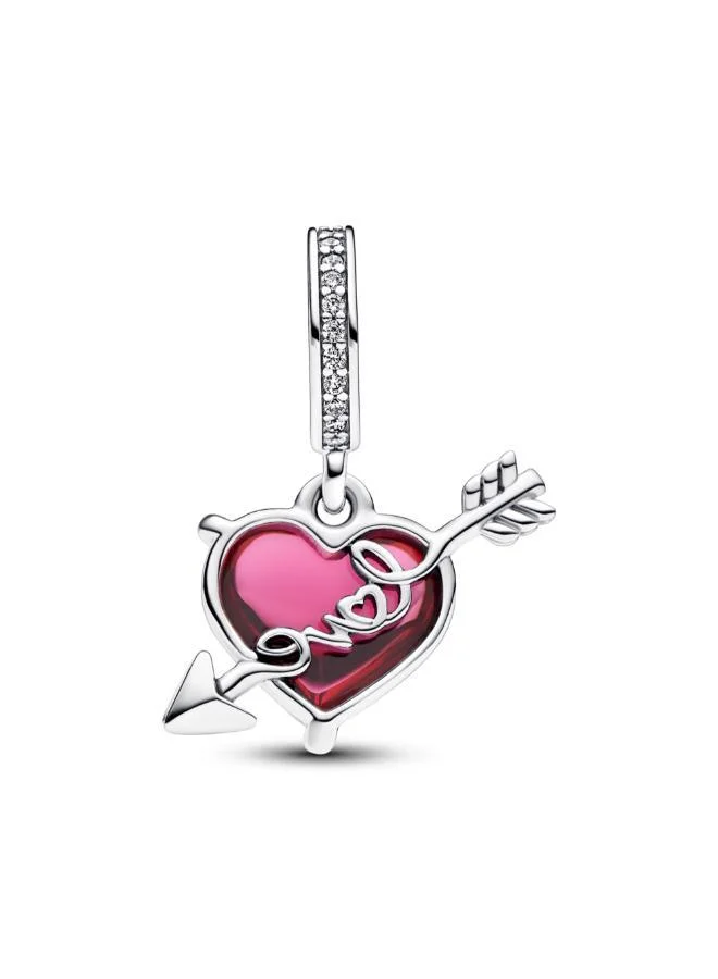 باندورا Red Heart & Arrow Murano Glass Dangle Charm