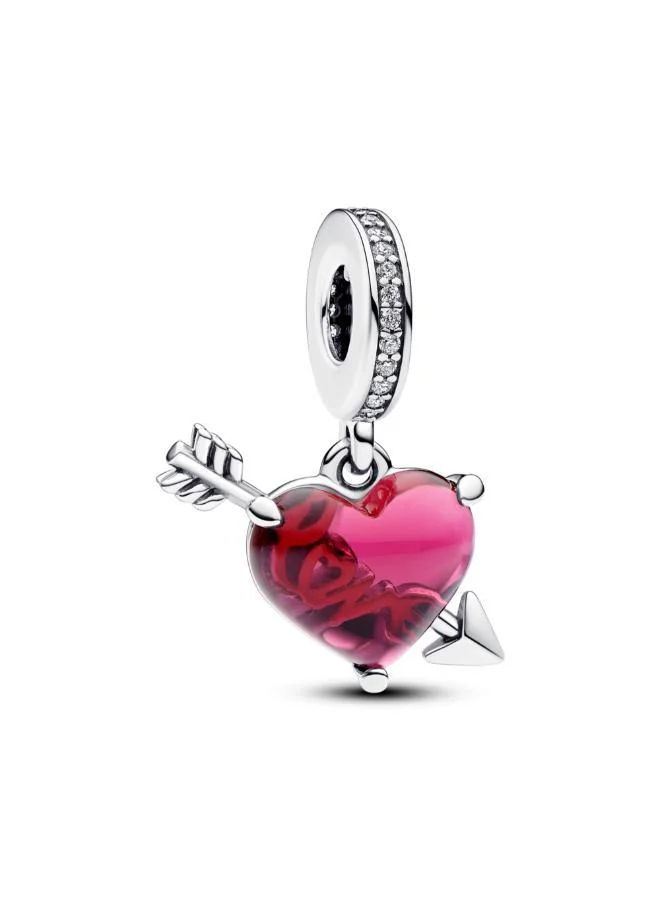 باندورا Red Heart & Arrow Murano Glass Dangle Charm