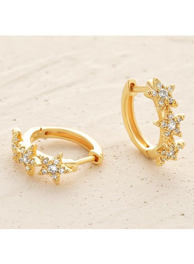 Beyond Zircon Star Earrings, Anti Fading Hypoallergenic Hoop Earrings Gold Earrings, Ear Studs Fashion Jewelry Gift (Golden)  - Image 5
