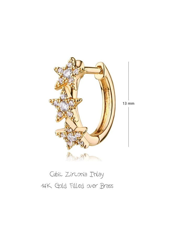 Beyond Zircon Star Earrings, Anti Fading Hypoallergenic Hoop Earrings Gold Earrings, Ear Studs Fashion Jewelry Gift (Golden)  - Image 2