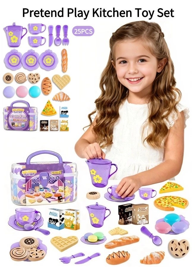 Kitchen toy set, children's pretend play toys, little girl's tea set, 25-piece princess afternoon tea toy set - pretend play kitchen toy accessories, perfect birthday gift for girls. - Image 1