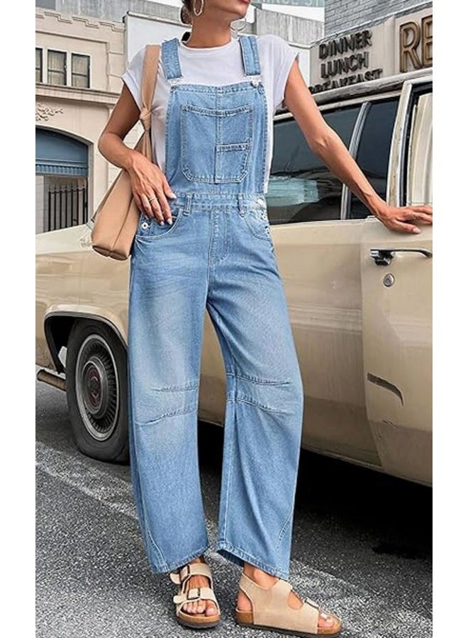 yoeasy سروال جينز نسائي واسع الساق بتصميم حمالات قابلة للتعديل (XX-Large، أزرق فاتح) - Image 3