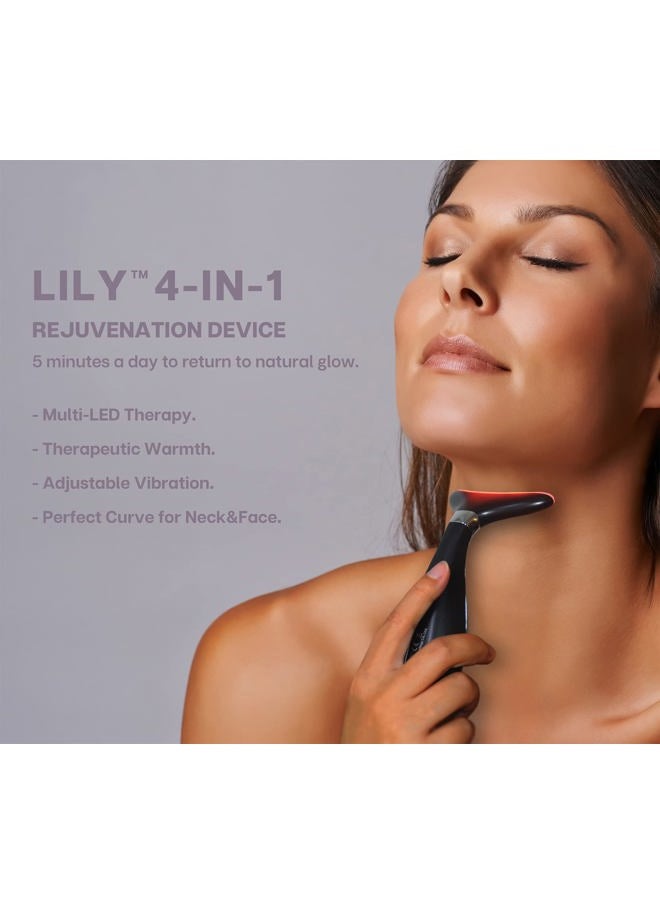 Lily Neck Face Massager, Face Sculpting Tool, Skin Rejuvenation Device with Thermal, Triple Action LED and Vibration, for Anti-Aging, Lifting and Tightening Sagging Skin (Frosted Black)