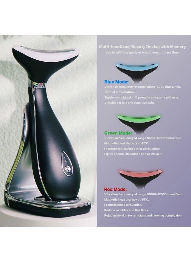 Lily Neck Face Massager, Face Sculpting Tool, Skin Rejuvenation Device with Thermal, Triple Action LED and Vibration, for Anti-Aging, Lifting and Tightening Sagging Skin (Frosted Black)