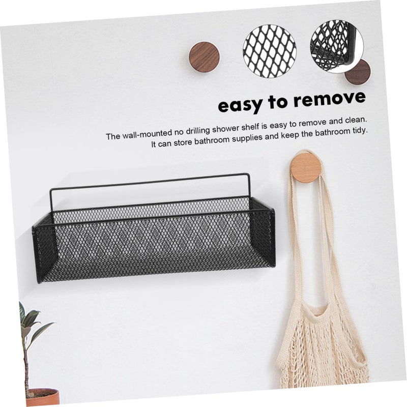 No Drill Metal Wall Mounted Shower Organizer Rack With Wire Basket For Bathroom Storage - Image 5