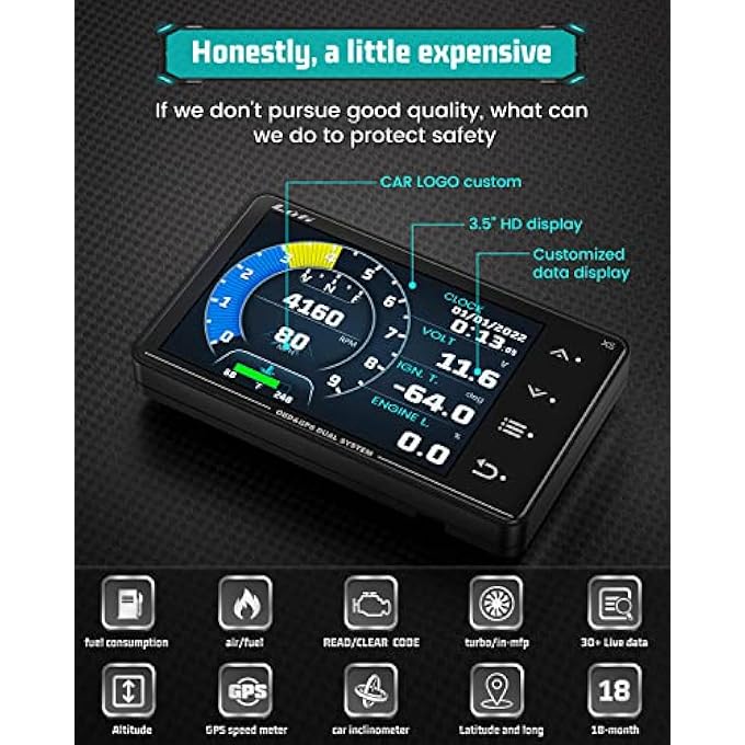 Lufi Xs Obd2 Gauge Display Gps SpeedometerCar Inclinometer Boost Gauge Rpm Meter Heads Up Display For CarMultifunction Digital Gauge Cluster - Image 3