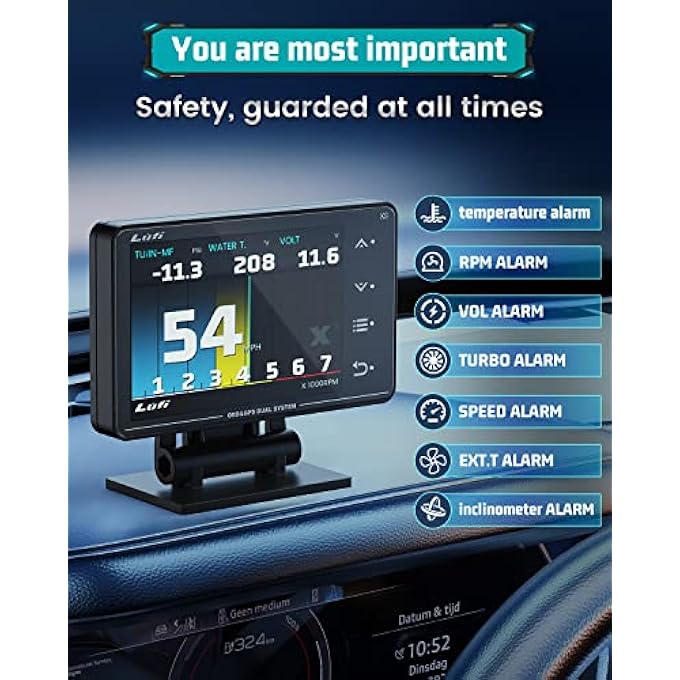 Lufi Xs Obd2 Gauge Display Gps SpeedometerCar Inclinometer Boost Gauge Rpm Meter Heads Up Display For CarMultifunction Digital Gauge Cluster - Image 4