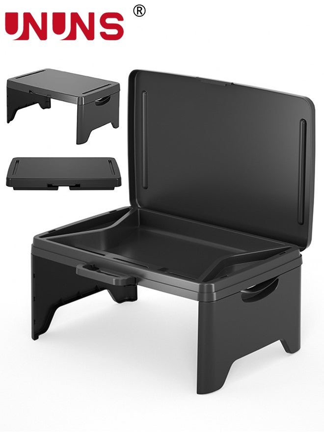 UNUNS "Portable Foldable Laptop Desk,Folding Laptop Desk with Handle,Portable Lap Table with Extra Storage ,Hangable Portable Laptop Desk for Work Study Eating Gaming Drawing,45x30x20cm,Black" - Image 1