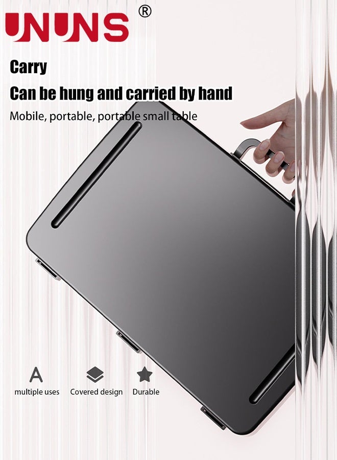 UNUNS "Portable Foldable Laptop Desk,Folding Laptop Desk with Handle,Portable Lap Table with Extra Storage ,Hangable Portable Laptop Desk for Work Study Eating Gaming Drawing,45x30x20cm,Black" - Image 3