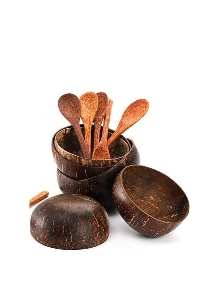 كيلا وعاء من قشر جوز الهند الخام الطبيعي مكون من 5 قطع، بني (D) 13 سم + 600 مل - Image 4