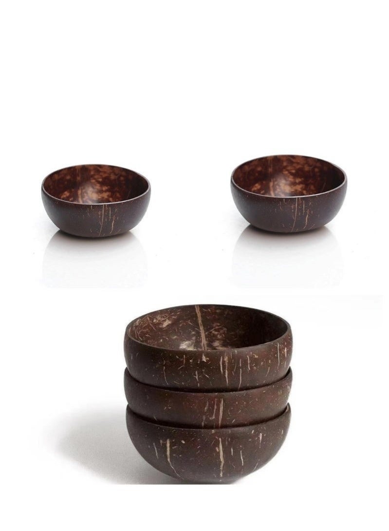 Bukela 5-piece Natural Raw Coconut Shell Bowl Ice Cream Fruit Container Handicraft Decor Brown (D)13cm+ 600ml - Image 2