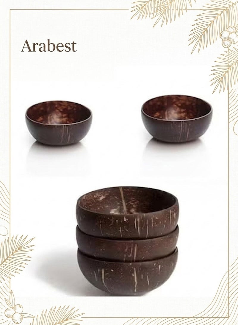 Bukela 5-piece Natural Raw Coconut Shell Bowl Ice Cream Fruit Container Handicraft Decor Brown (D)13cm+ 600ml - Image 1