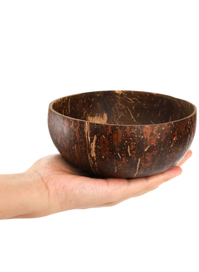Bukela 5-piece Natural Raw Coconut Shell Bowl Ice Cream Fruit Container Handicraft Decor Brown (D)13cm+ 600ml - Image 4