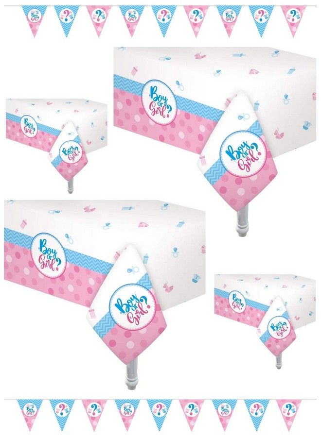 Oojami 4 Pack Gender Reveal Theme Plastic Table Cover Size: 54" X 108" Includes Two Pennant Banner Boy Or Girl Party Supplies - Image 2