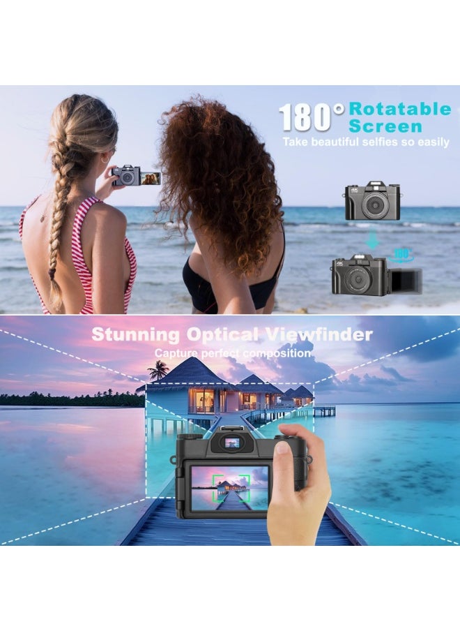 ASIV 4K digital camera - 56MP digital camera, 32G card autofocus, UHD video recording camera, 16X foldable screen autofocus, 4K compact camera  - Image 4