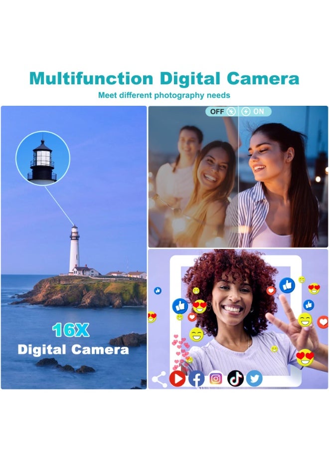 ASIV 4K digital camera - 56MP digital camera, 32G card autofocus, UHD video recording camera, 16X foldable screen autofocus, 4K compact camera  - Image 5