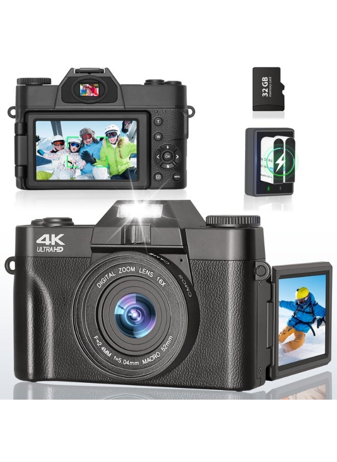 ASIV 4K digital camera - 56MP digital camera, 32G card autofocus, UHD video recording camera, 16X foldable screen autofocus, 4K compact camera  - Image 1