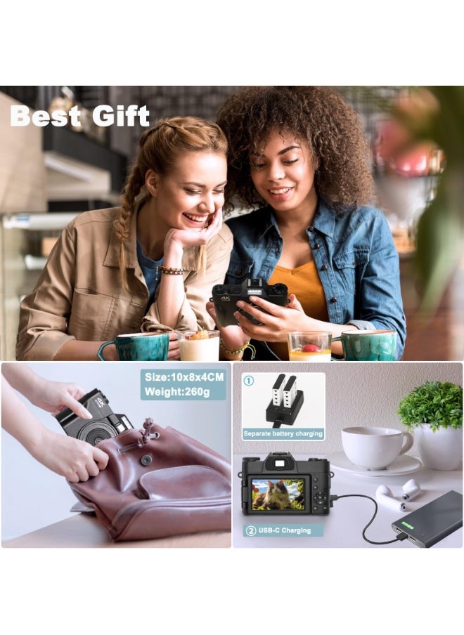 ASIV - 4K digital camera - 56MP digital camera, 32G card autofocus, UHD video recording camera, 16X foldable screen autofocus, 4K compact camera - Image 1