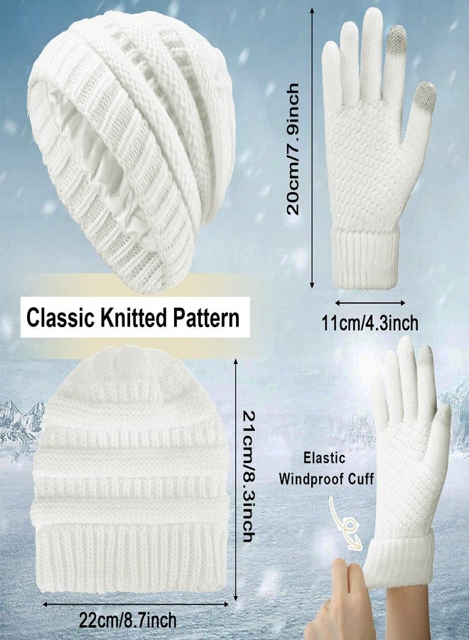 Jadive 4 Sets Knitted Beanie Hat & Glove Set for Women - Soft, Warm Touchscreen Gloves & Winter Hats - Image 2