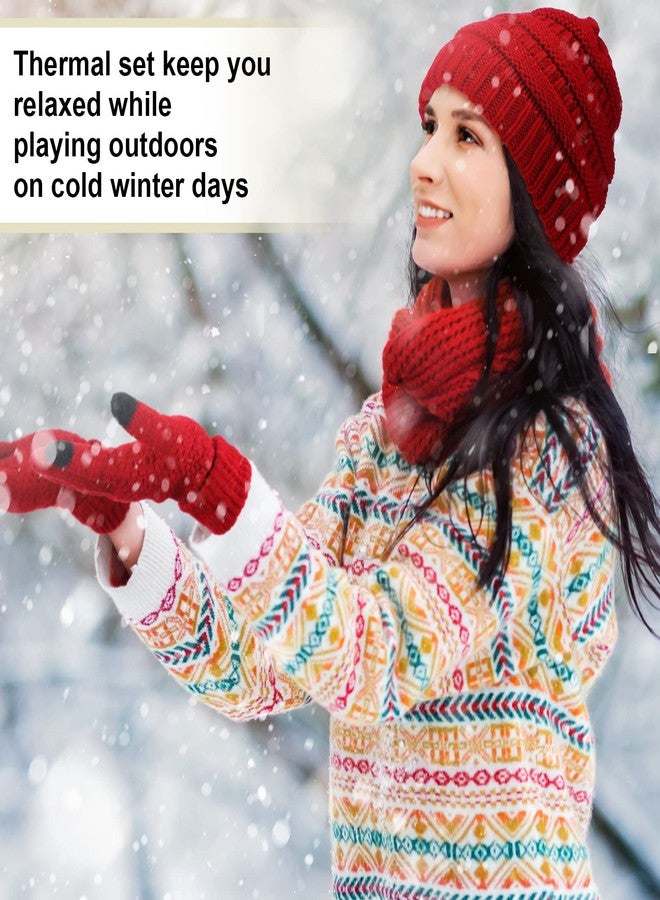 Jadive 4 Sets Knitted Beanie Hat & Glove Set for Women - Soft, Warm Touchscreen Gloves & Winter Hats - Image 3