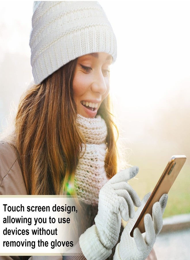 Jadive 4 Sets Knitted Beanie Hat & Glove Set for Women - Soft, Warm Touchscreen Gloves & Winter Hats - Image 5