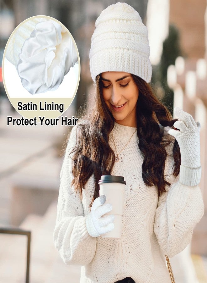 Jadive 4 Sets Knitted Beanie Hat & Glove Set for Women - Soft, Warm Touchscreen Gloves & Winter Hats - Image 4