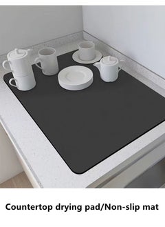 Kutis 1-Piece Diatom Mud Drying Mat for Kitchen Countertop/Tea Room Drying Mat Dark Grey 50 x 40 Centimeter  - Image 1