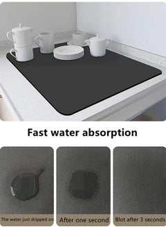 Kutis 1-Piece Diatom Mud Drying Mat for Kitchen Countertop/Tea Room Drying Mat Dark Grey 50 x 40 Centimeter  - Image 2