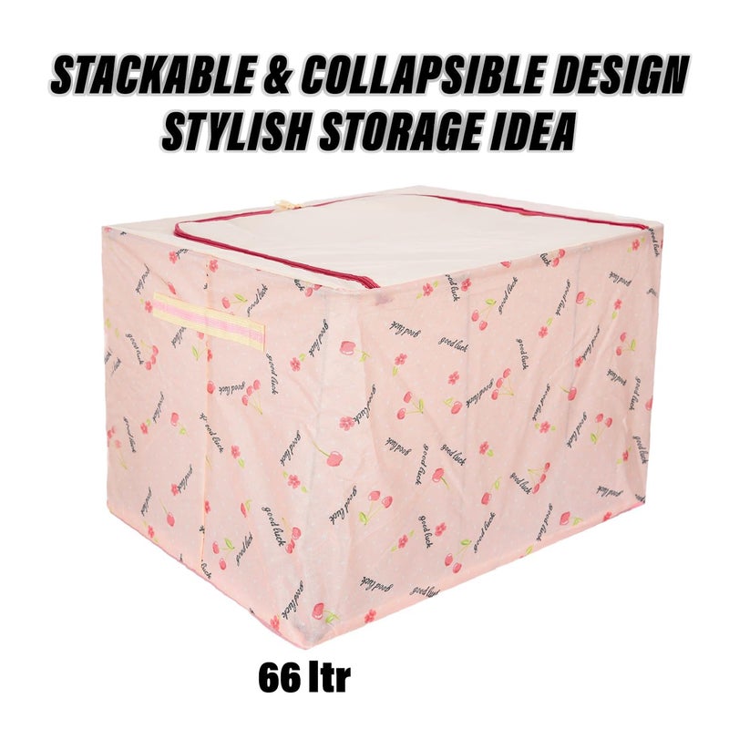 Kuber Industries Storage Box Steel Frame Storage Box Clothes Storage Box Storage Box for Clothes Blankets GoodLuck Living Box Wardrobe Organizer 66 Liter Pack of 3 Pink - Image 2