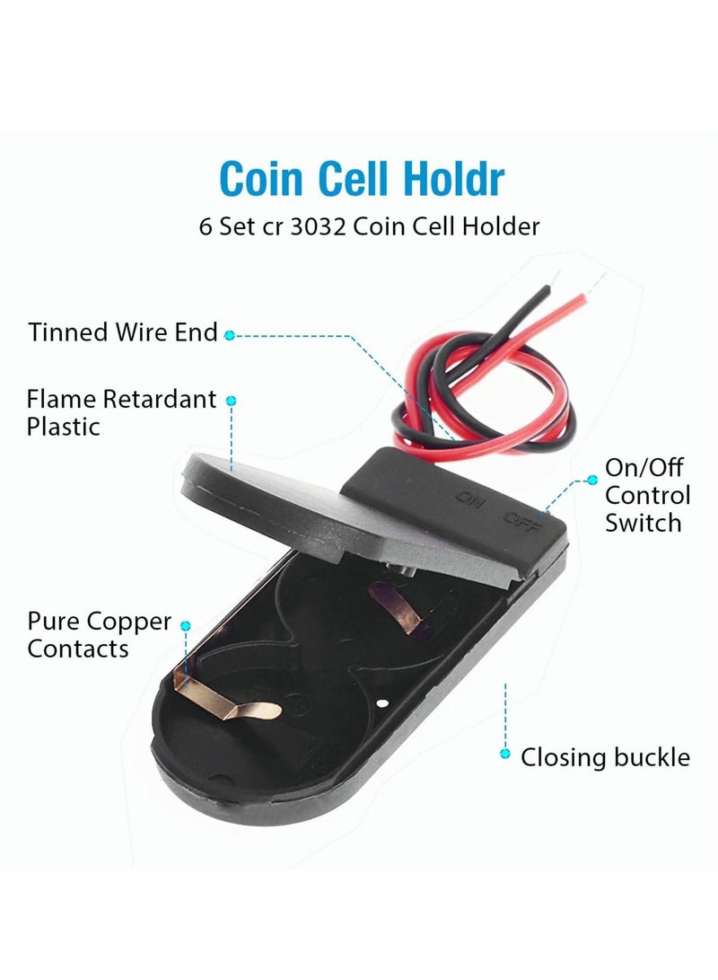 Excefore 2 x 3V CR2032 Button Coin Cell Battery Holder with Leads On Off Switch 6 Pcs  - Image 3