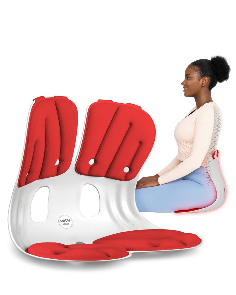 curble Grand(Extra Wide & Sturdy) â€“ Ergonomic Back and Lumbar Support for Good Posture Correction and Back Pain Relief, Perfect for Office, Floor Seat, and Work from Home, Patented (Red) - Image 1