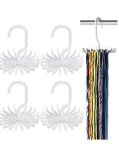 Excefore 4PCS Adjustable Twirl Tie Racks, 360 Degree Rotating Scarf Hanger Hanging Holder Storage Hook for Belt Bra Tank Top Tie Scarf White  - Image 1