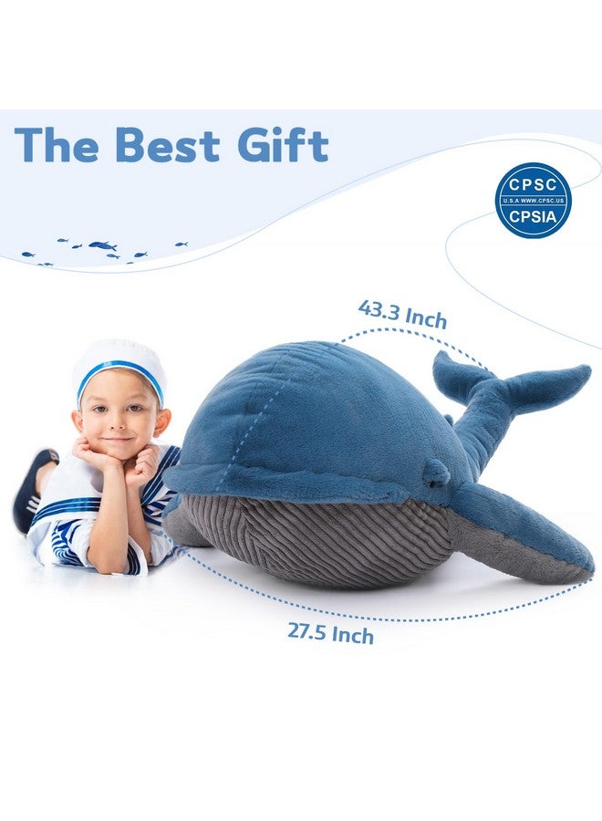 MaoGoLan دميّة حوت عملاقة من ماو غولان، لعبة محشوة كبيرة للأطفال 43.3 بوصة، وسادة محشوة بحوت بطول 4 أقدام للعناق، هدايا فائقة النعومة والراحة للبالغين في عيد الحب وعيد الميلاد - Image 3