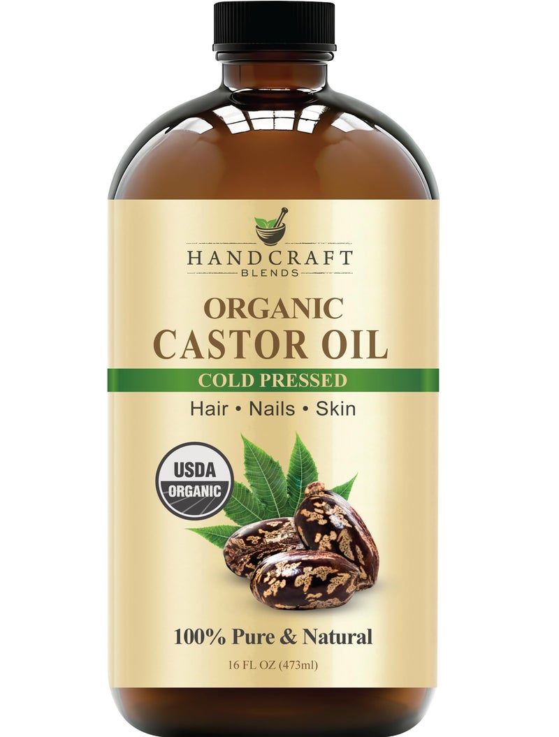 Handcraft Blends ColdPressed Organic Castor Oil in Glass Bottle 16 Fl Oz 100 Pure and Natural Premium Grade Carrier Oil for Hair Growth Eyelashes and Eyebrows Hair and Body