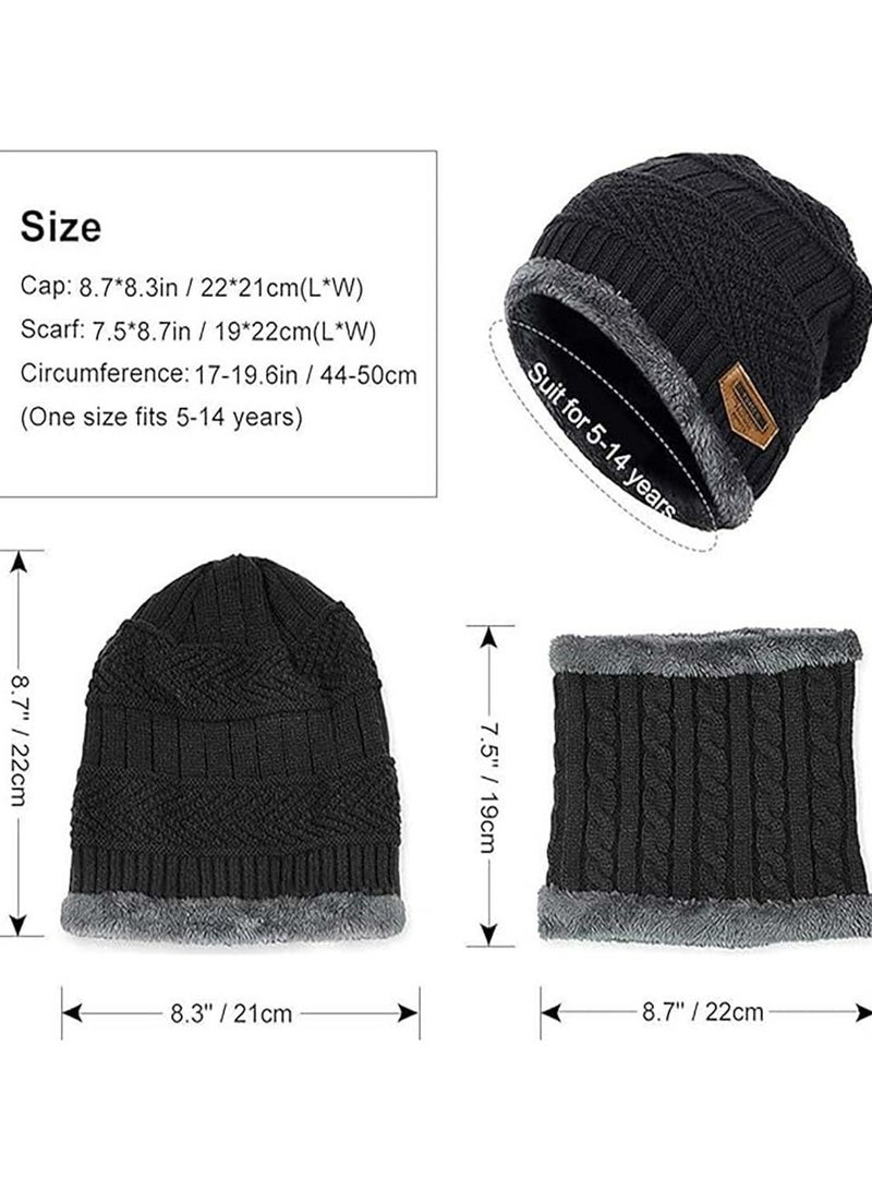 Oasisgalore Kids Winter Knitted Beanie Hat and Scarf Set, for boys girls for 5-14 Years Old,Black  - Image 2